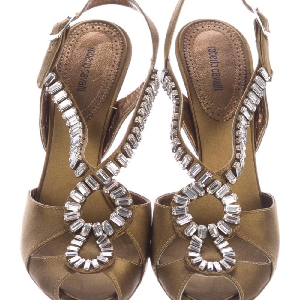 Roberto Cavalli - Embellished Satin Sandals - Used Size:7 l IT 37
